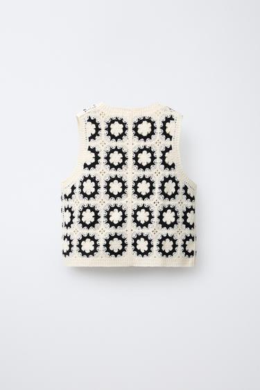 FLORAL KNIT VEST - Ecru by Zara - Image 1