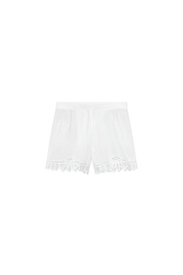ZW COLLECTION EMBROIDERED LINEN BLEND SHORTS - Oyster-white by Zara