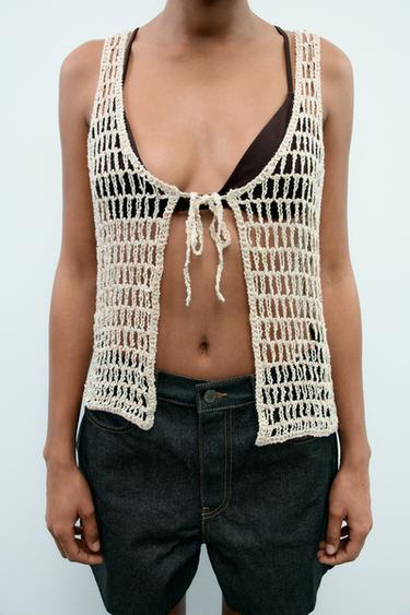 SEQUIN CROCHET WAISTCOAT - Straw by Zara
