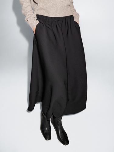 Zara Flared midi skirt with elasticated waistband - Black - Image 0