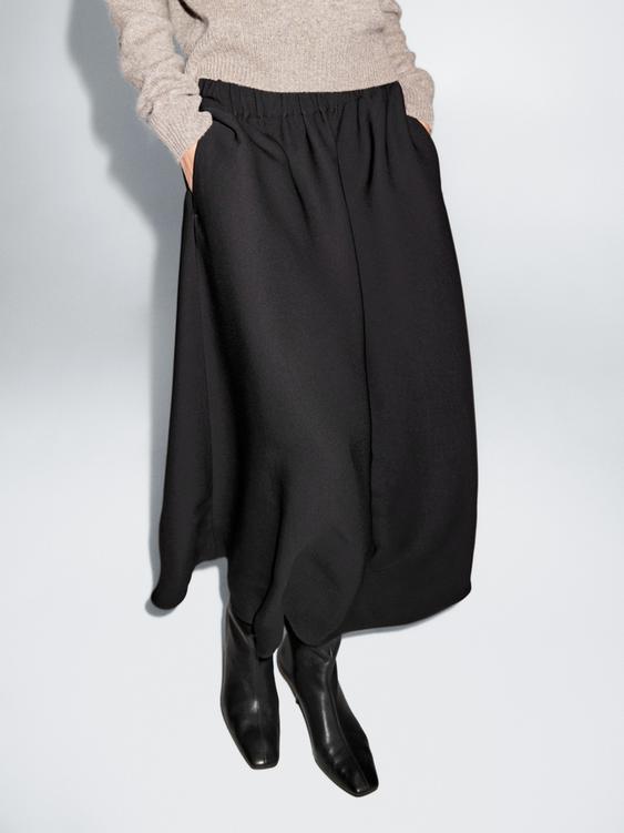 Flared midi skirt with elasticated waistband