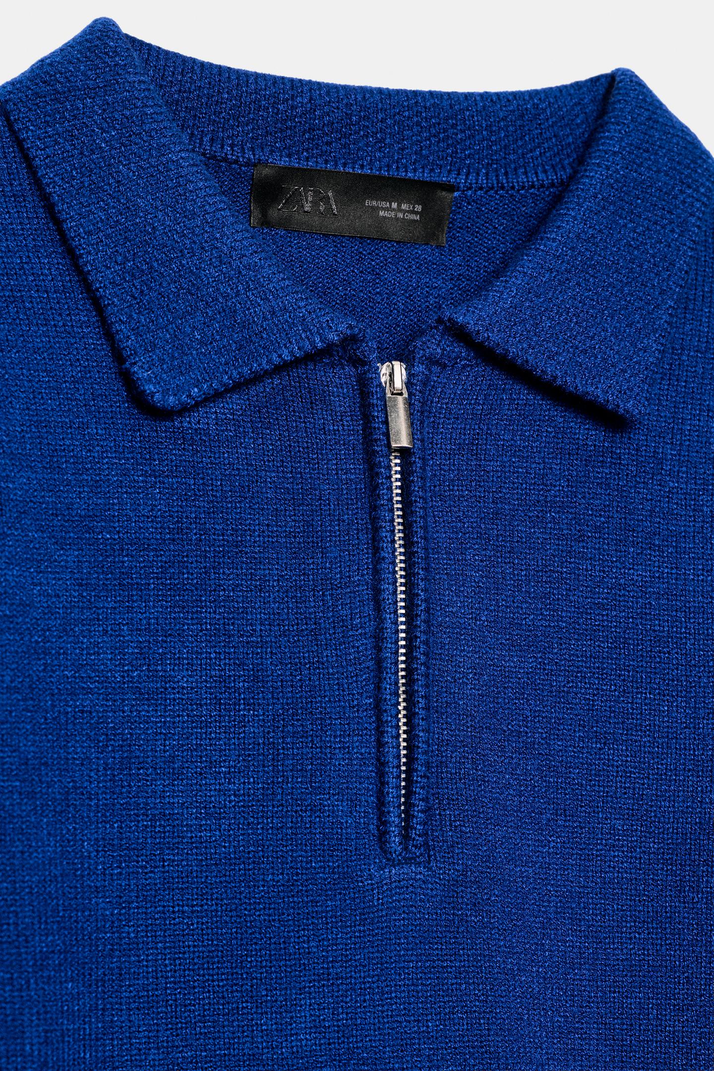 Женское поло Zara Zip-Neck Knit Polo, цвет: Голубоватый — фото 4