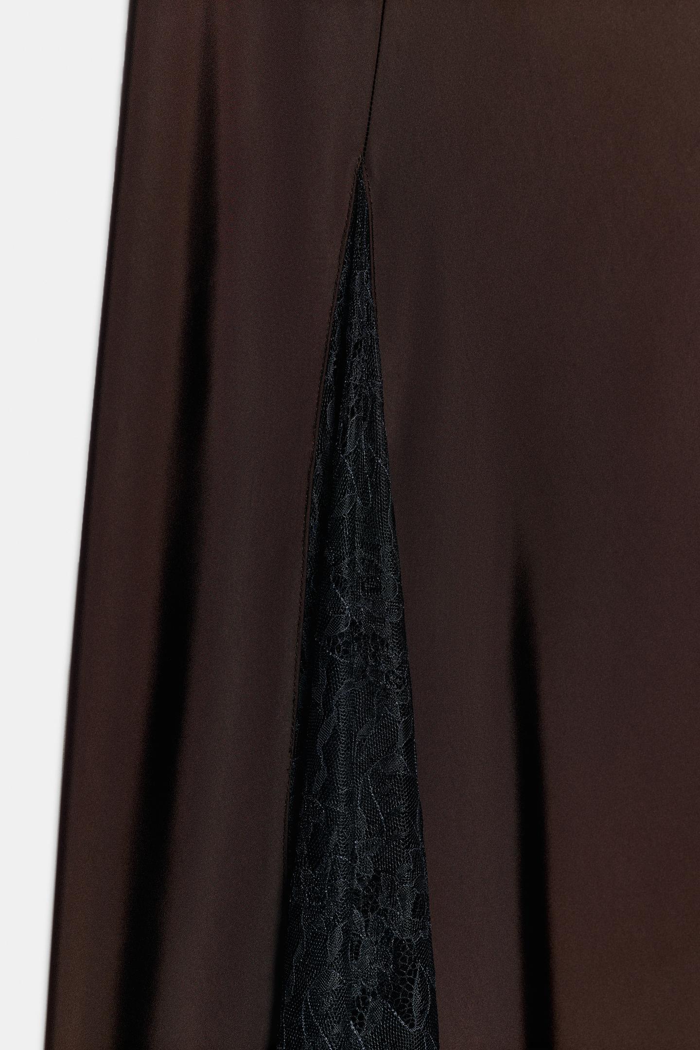 Женская юбка Zara Combined Satin MIDI, цвет: Коричневый — фото 10