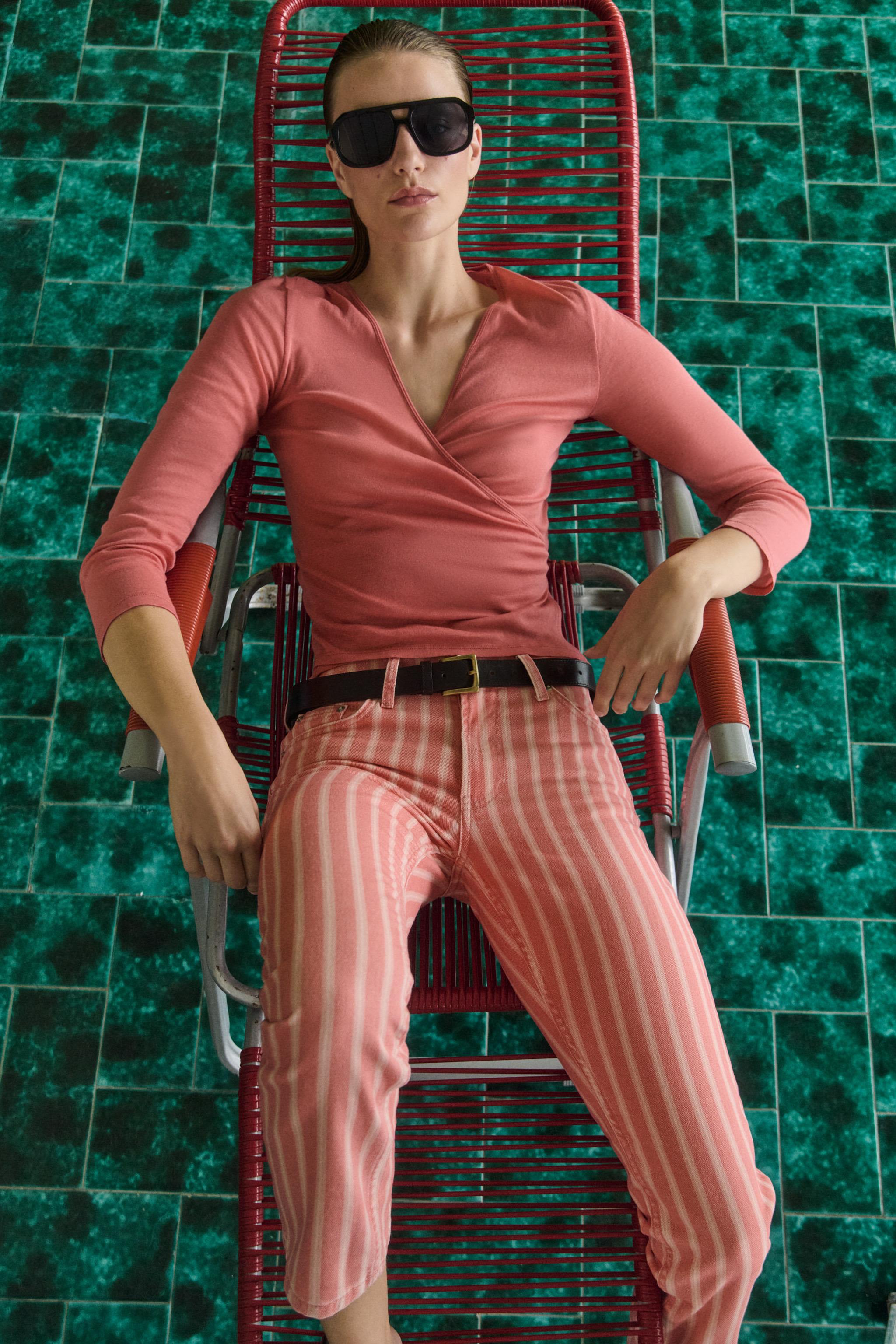 ZW COLLECTION MID-RISE STRIPED SLIM JEANS — Coral (alternate view)