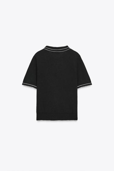 TOP POLO POINT SURPIQÛRES CONTRASTE - Noir de Zara - Image 5