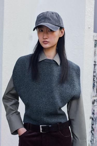 ウール100%ノースリーブベストグレー/ブルーZaraのウール100%ノースリーブベスト - グレー/ブルー 