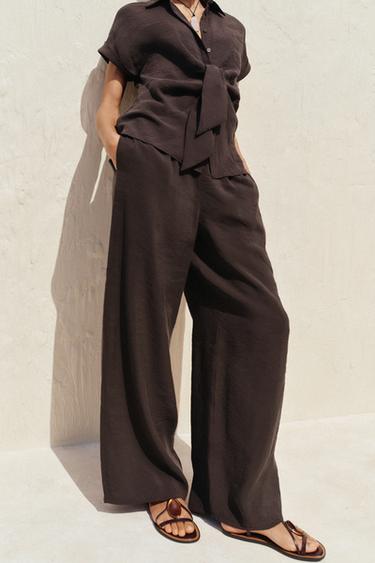 WIDE-LEG TROUSERS WITH ELASTIC WAIST - Brown by Zara