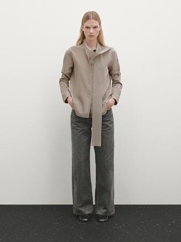 Zara Striped shirt with tie detail - Sand - Image 0