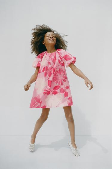 VOLUMINOUS DRESS WITH FLORAL PRINT - Pink by Zara