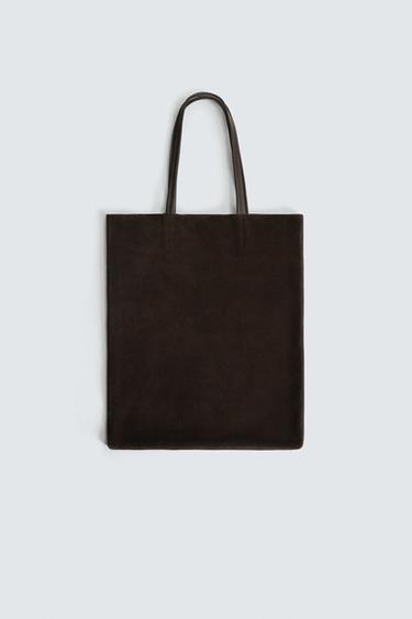 LEATHER TOTE BAG - Brown by Zara