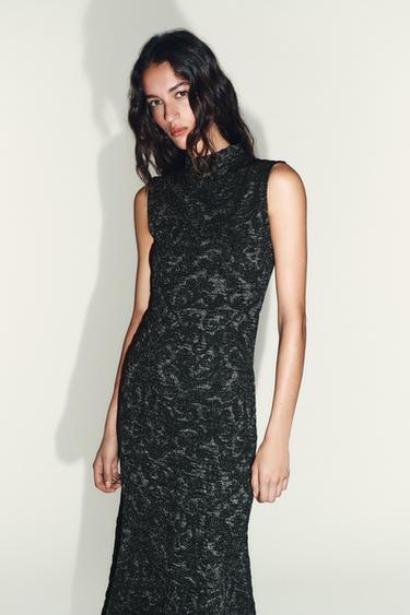 METALLIC THREAD JACQUARD DRESS - Black / Silver by Zara