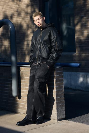 FAUX LEATHER JACKET WITH CONTRAST HOOD - Black by Zara