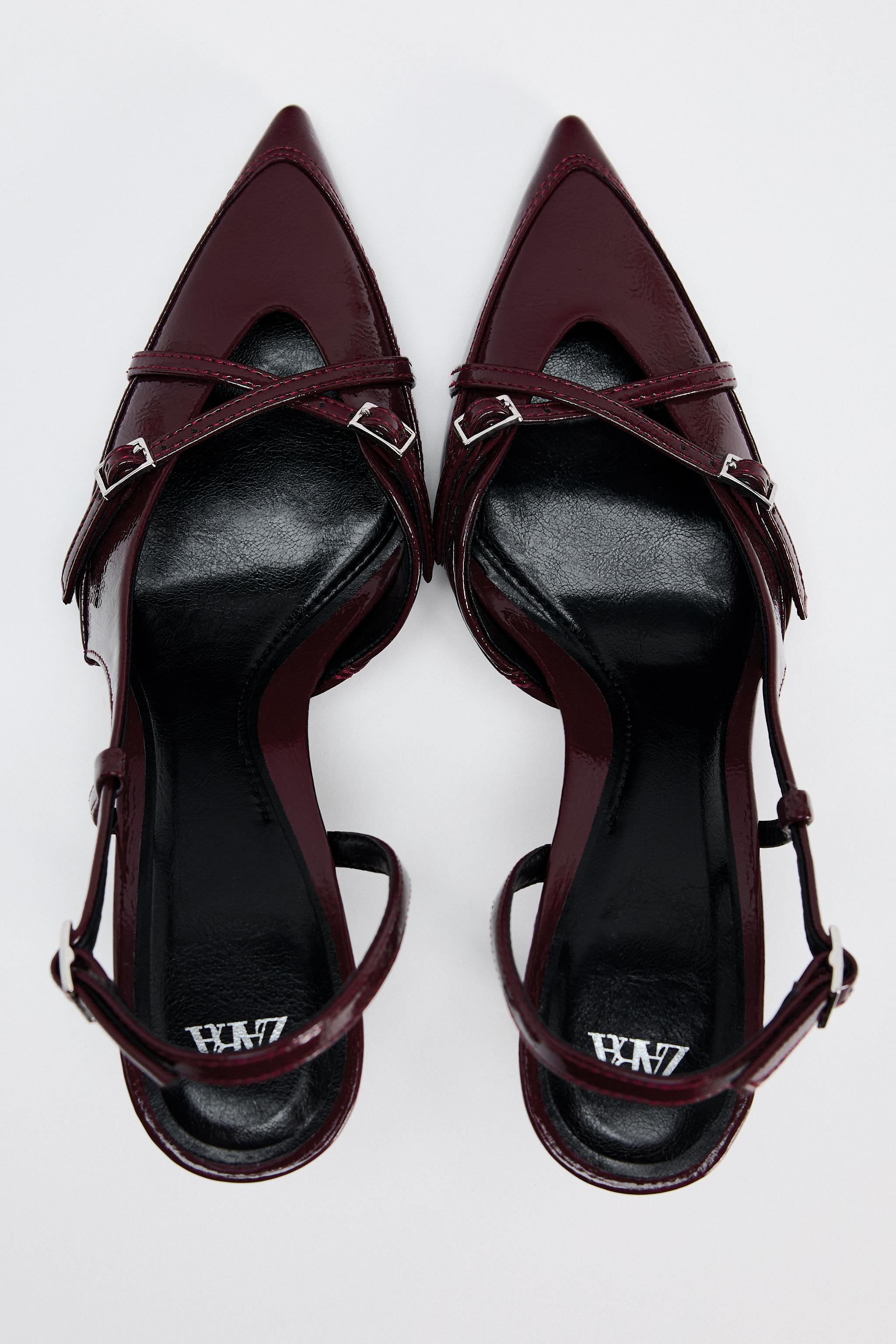 スペイン発送 ZARA バックルストラップ付きのハイヒール 大人気 スペイン発送 ZARA ストラップバックルヒールシューズ ブラック