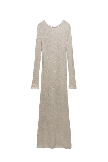 LONG KNIT DRESS WITH METALLIC THREAD DETAIL