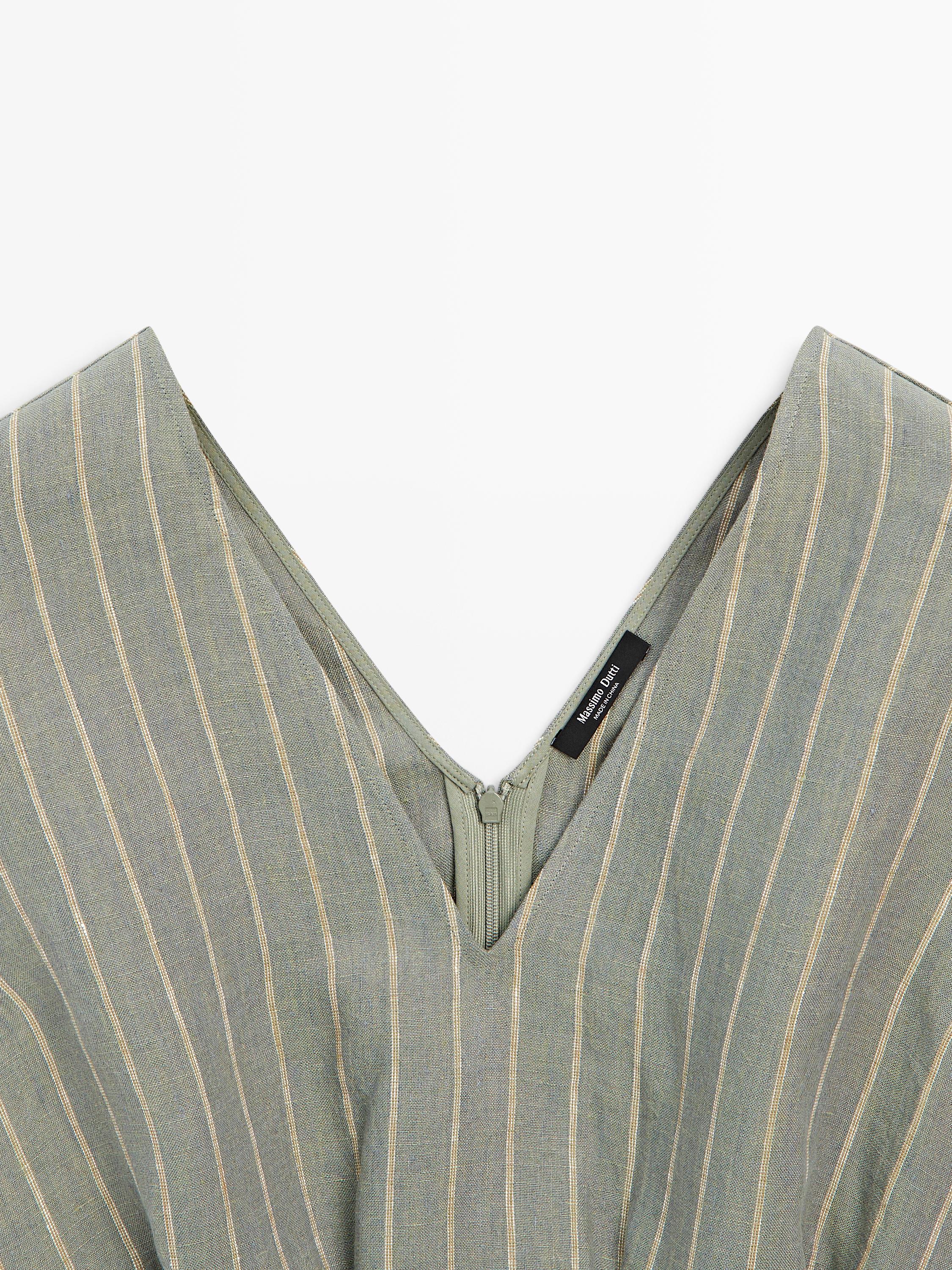 100% linen striped top with pleated details