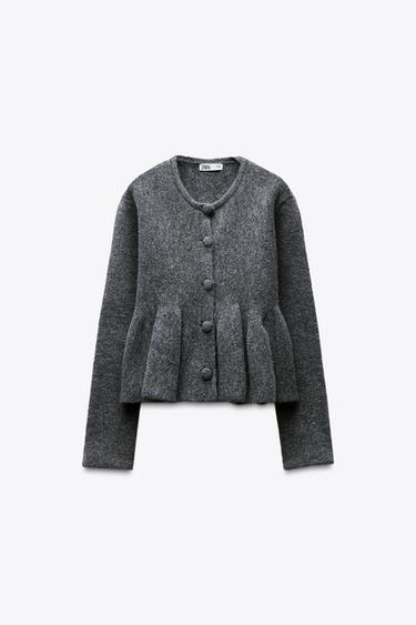 KNIT PEPLUM CARDIGAN - Grey by Zara - Image 4