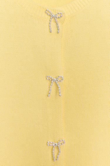 CARDIGAN WITH FAUX PEARL TIES - Yellow by Zara - Image 8