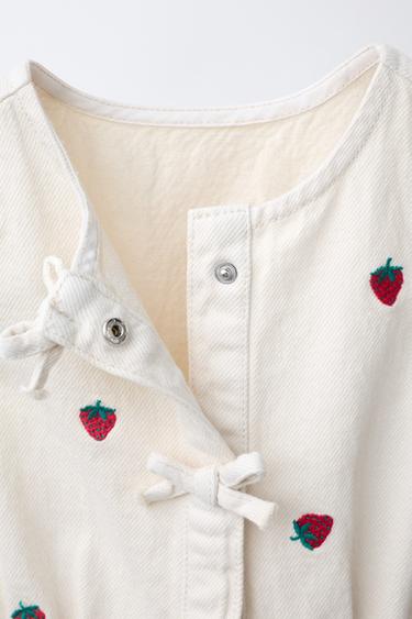 COMBINAISON COURTE EN SERGÉ BRODÉE FRAISES - Écru de Zara - Image 2