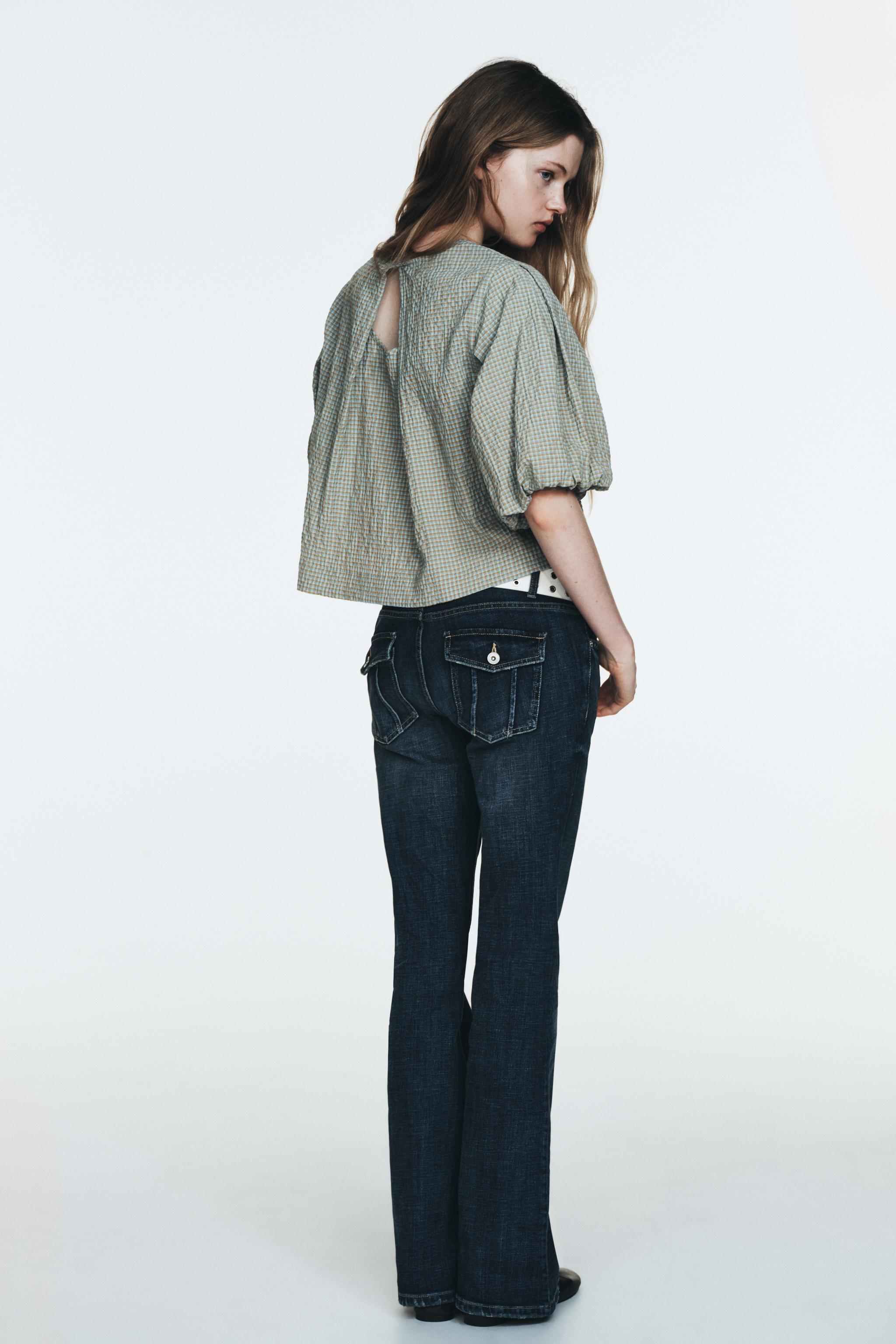 CHECKED BALLOON SLEEVE TOP