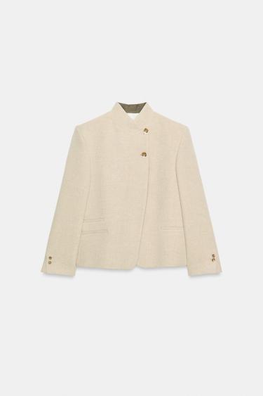 ZW COLLECTION DOUBLE-BREASTED WOOL BLEND BLAZER - Stone by Zara - Image 0