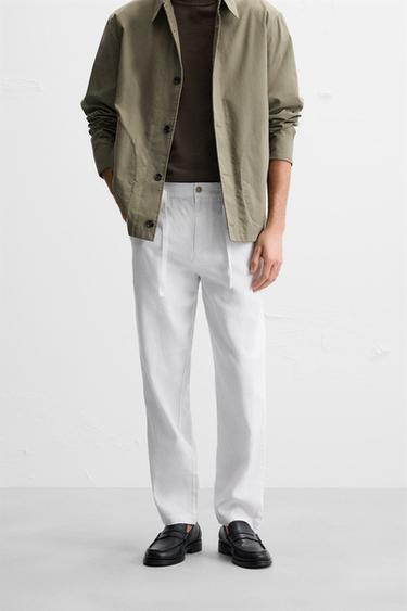 PANTALONI DIN BUMBAC - IN - Alb de la Zara