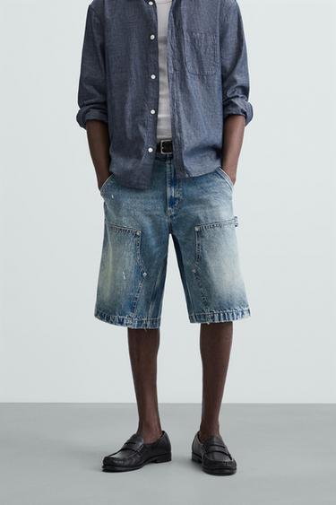BAGGY FIT CARPENTER BERMUDA SHORTS - Blue by Zara