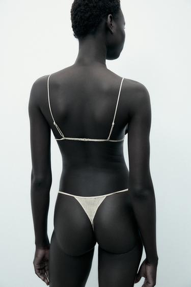 TANGA MIT SEIDENSTRUKTUR - Cremefarben von Zara