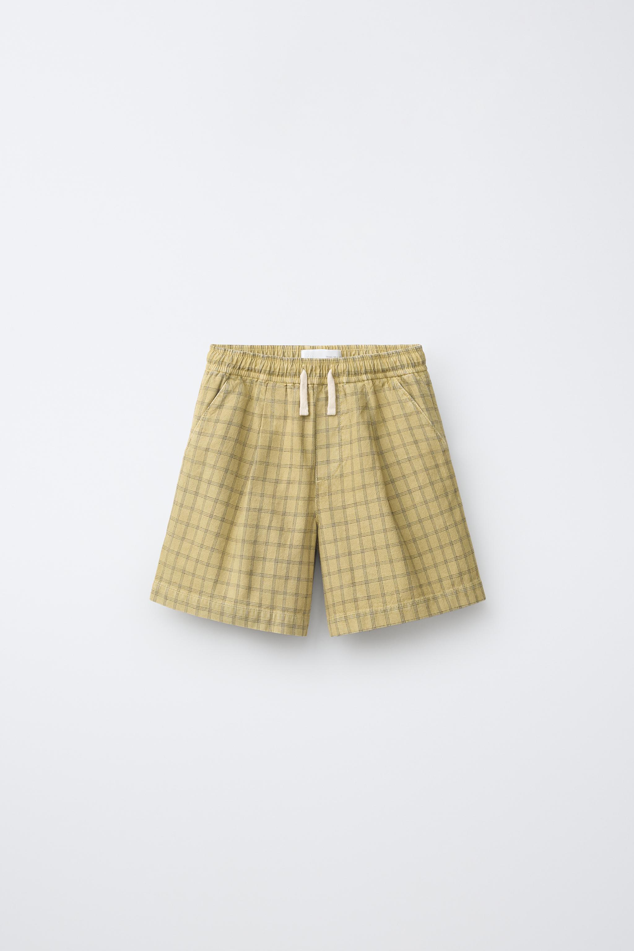 PLAID PRINT COTTON AND LINEN SHORTS