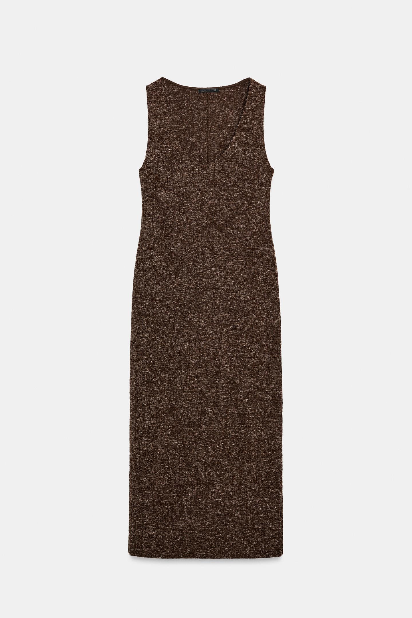 Женское платье Zara Textured Sleeveless Dress, цвет: Шоколадный — фото 5