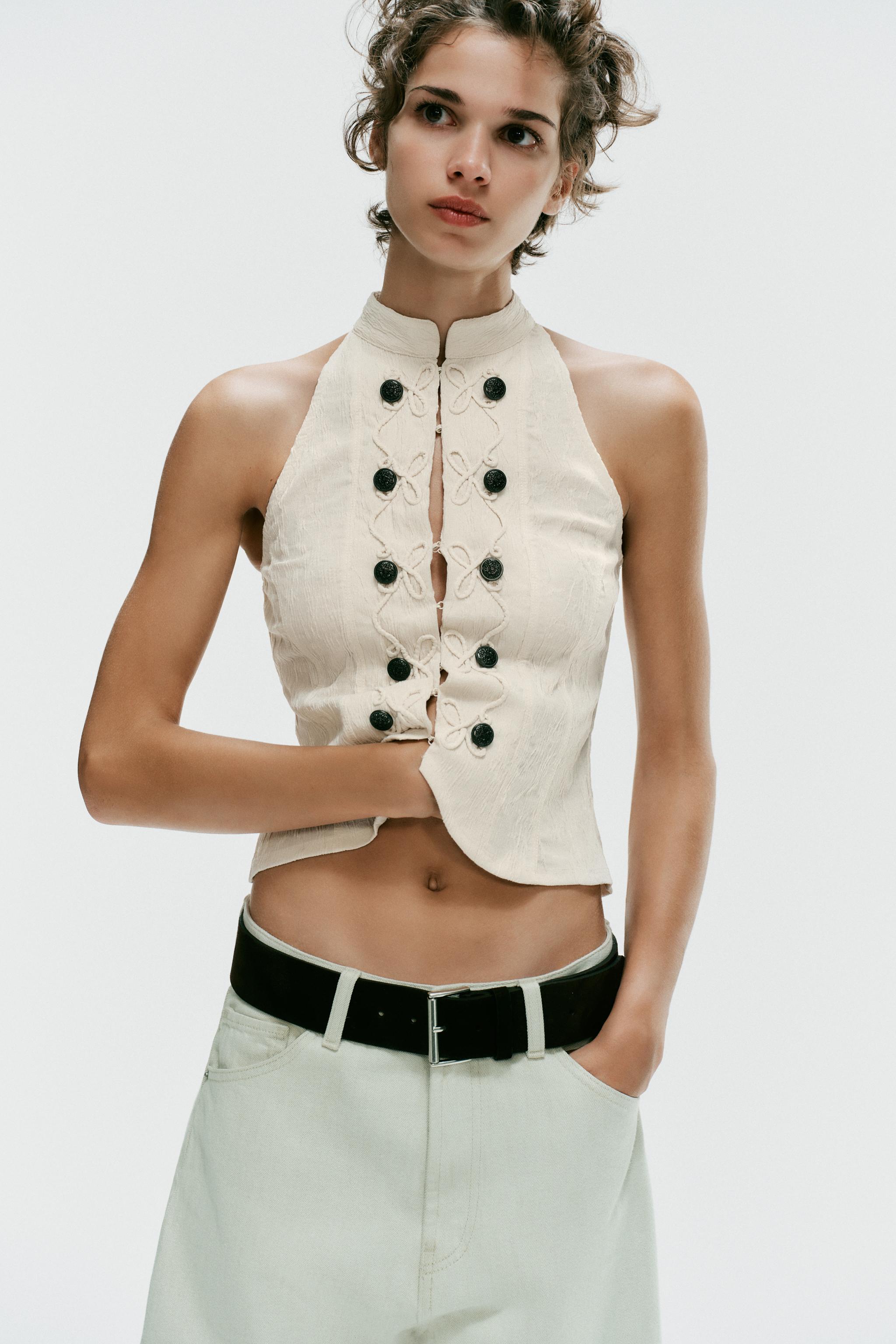 HALTER NECK VEST — Ecru