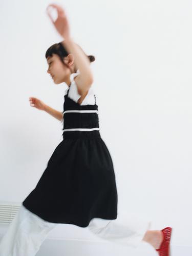 Zara CONTRAST PIPING BOW DRESS - Black / Ecru