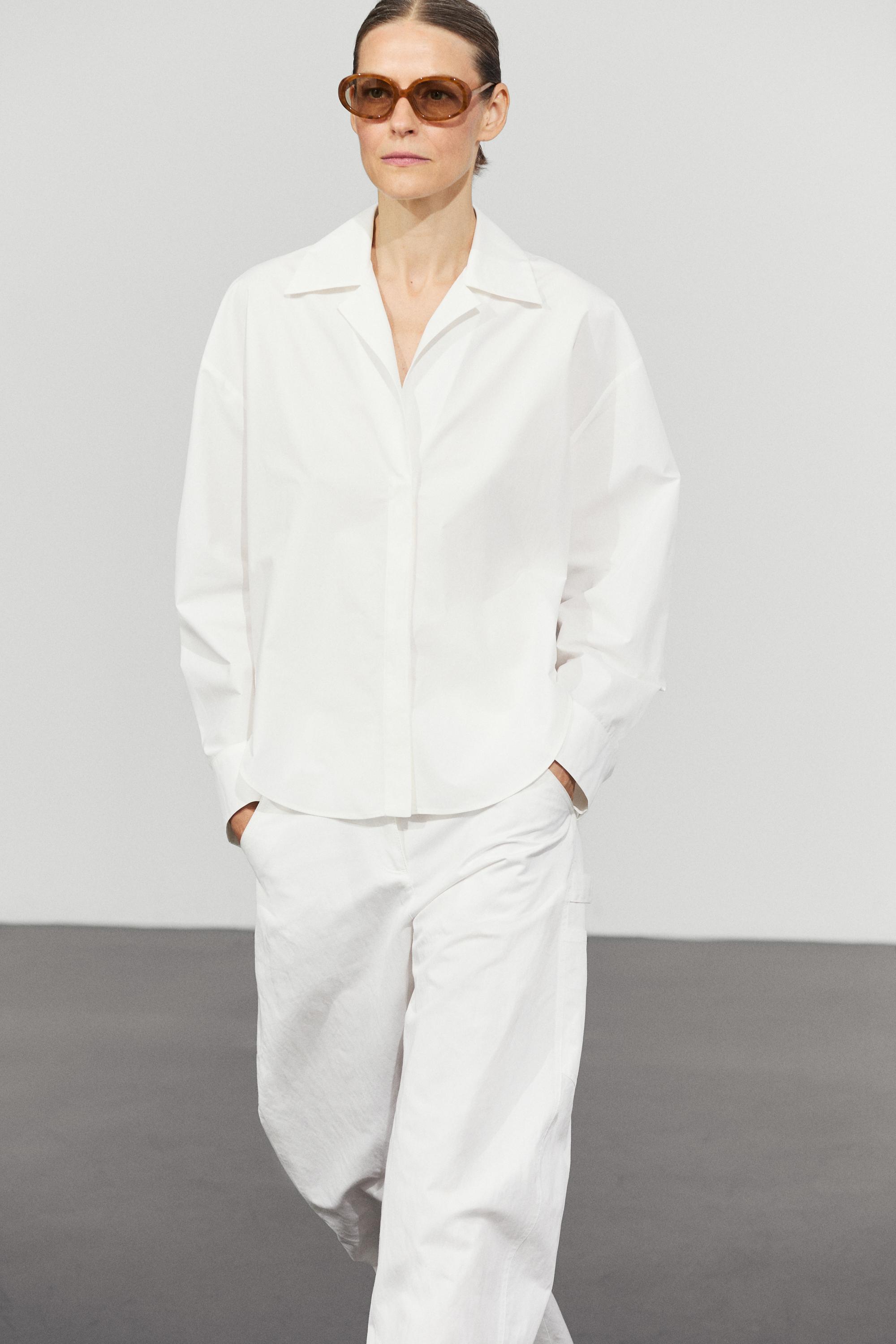 Poplin shirt with seam details — White