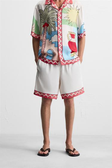 CONTRAST TRIM SATIN BERMUDA SHORTS - Pink by Zara - Image 1