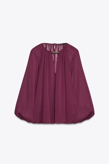 BLOUSE SEMI-TRANSPARENTE ORNEMENTS - Aubergine foncé de Zara - Image 5
