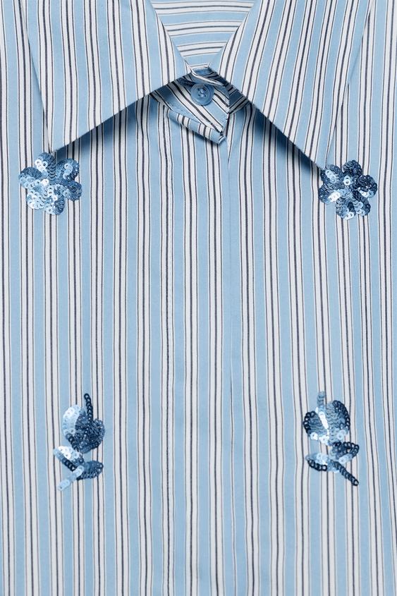 SEQUINNED STRIPED SHIRT - Blue/White by Zara - Image 5