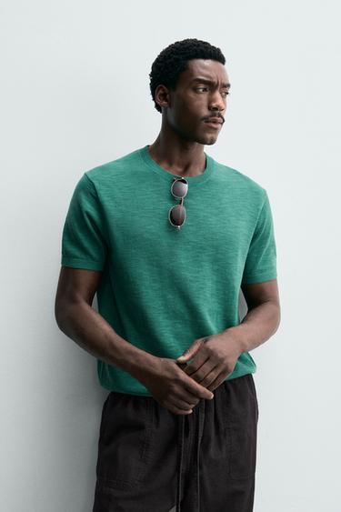 REGULAR FIT KNIT T-SHIRT - Green by Zara