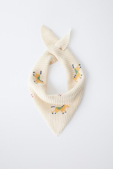 KNITTED BANDANNA WITH CROSS STITCH DETAILS - Ecru by Zara - Image 3