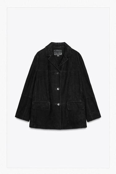 Zara LIMITED EDITION ZW COLLECTION 100% SUEDE OVERSIZE BLAZER - Black