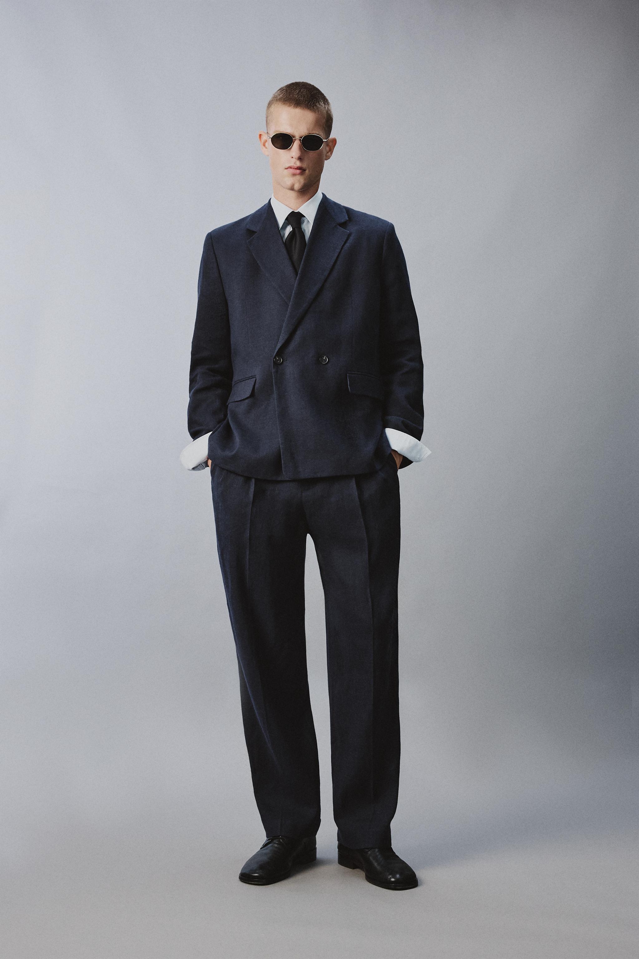 LINEN COTTON BLEND PLEATED SUIT PANTS