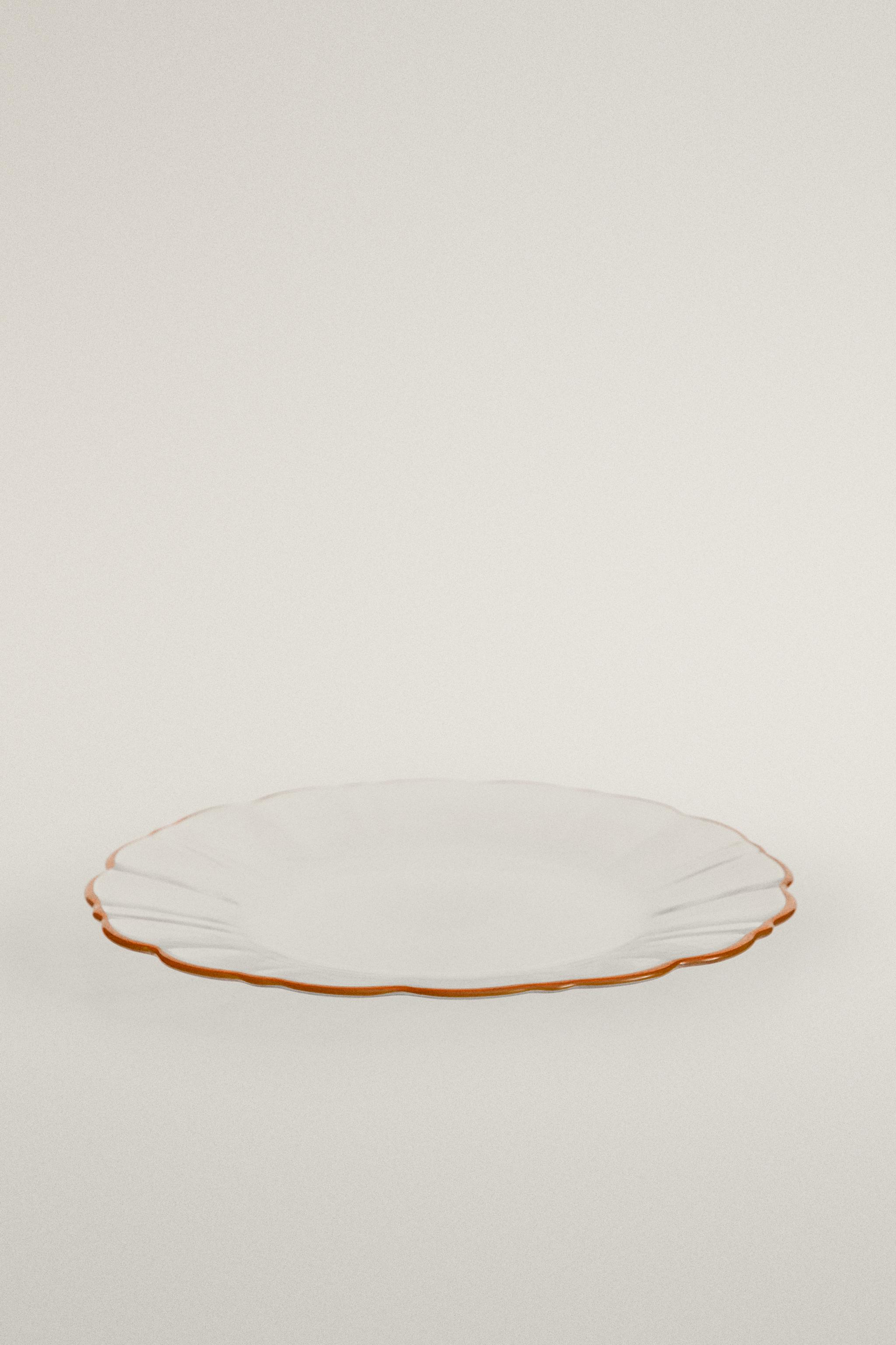 GLASS DESSERT PLATE WITH CONTRASTING RIM — Orange