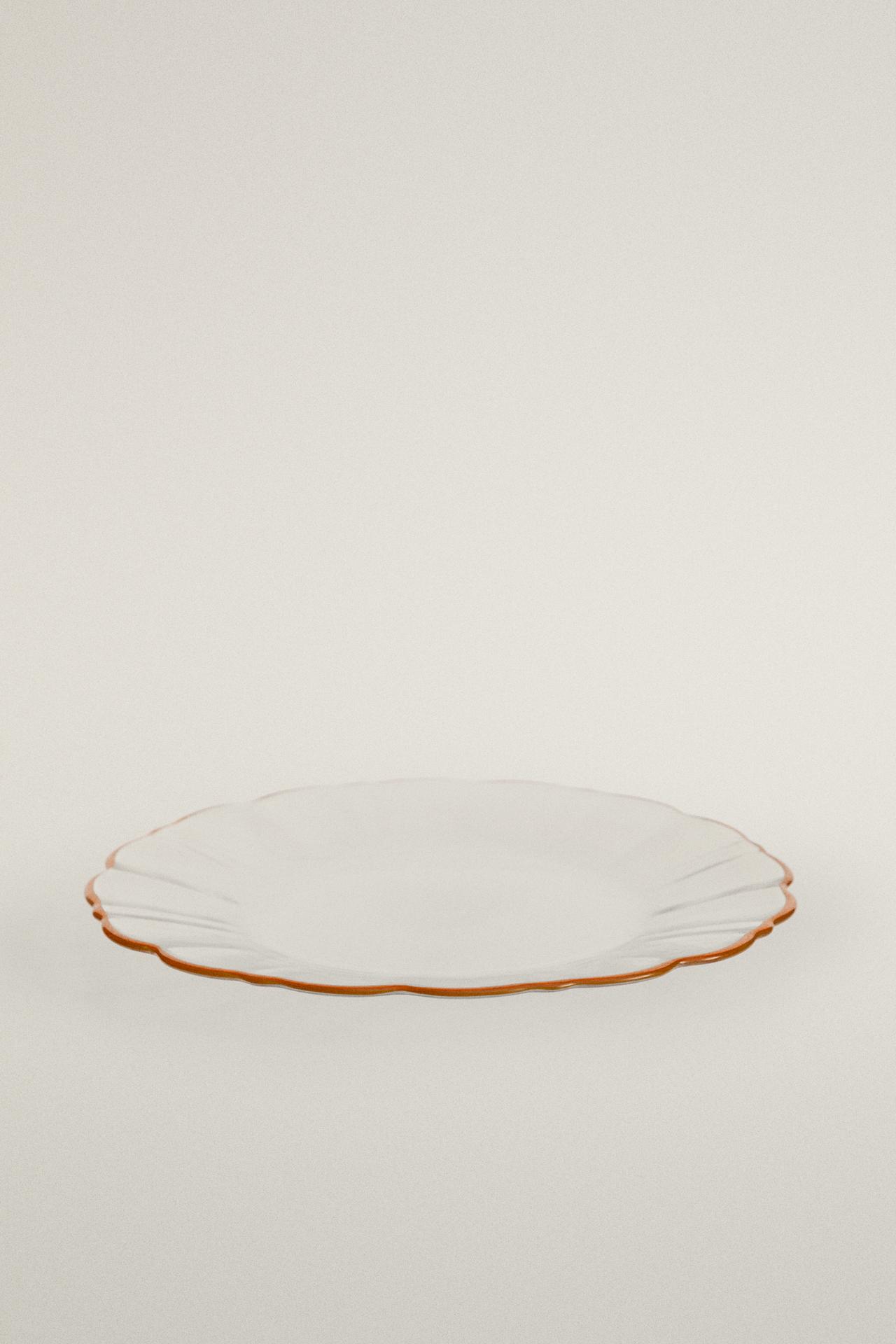 GLASS DESSERT PLATE WITH CONTRASTING RIM — Orange
