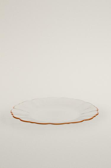 GLASS DESSERT PLATE WITH CONTRASTING RIM — Orange 2