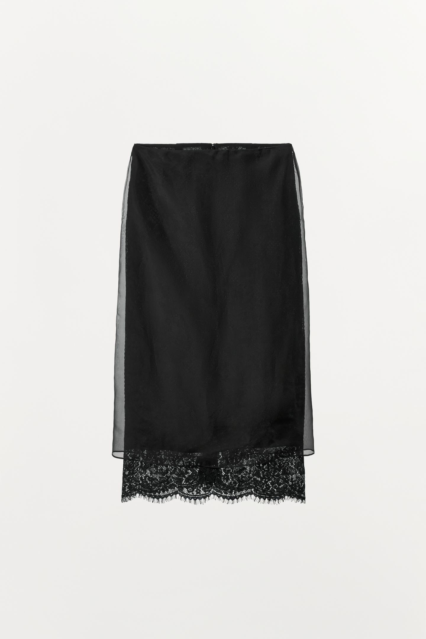 Женская юбка Zara ZW Collection 100% Silk Lace, цвет: Чёрный — фото 6