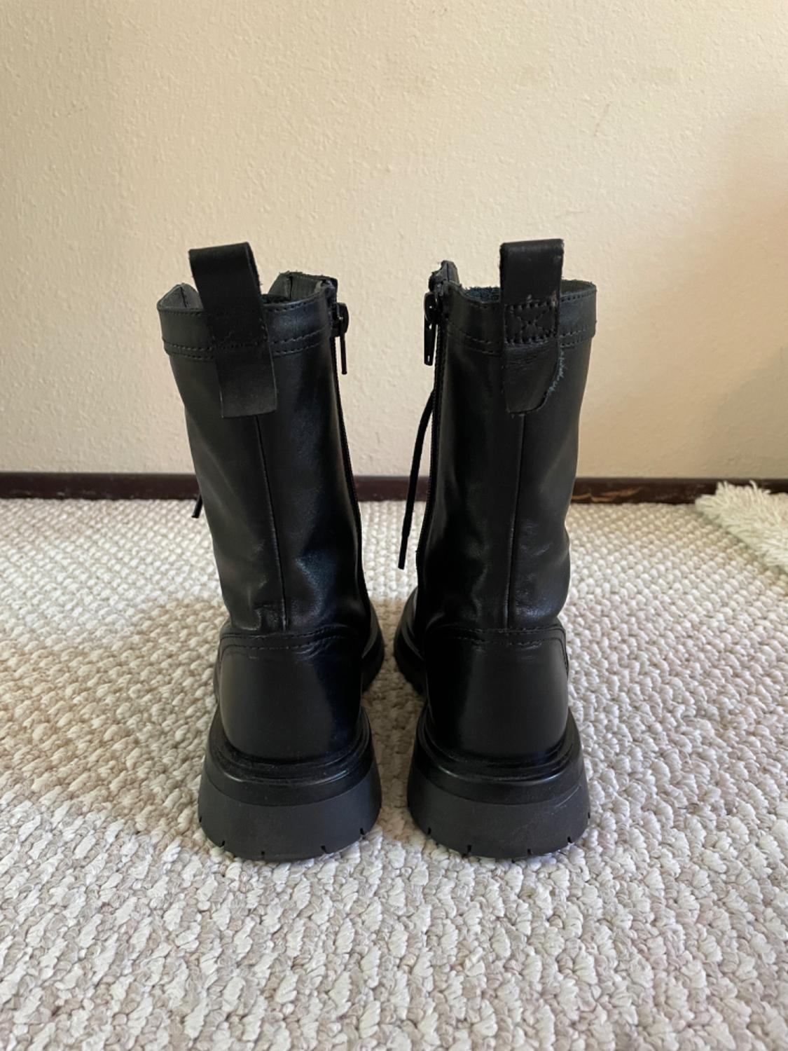 ZARA BIG KIDS LACE UP BLACK LEATHER ANKLE BOOTS - Image 3