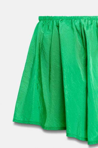 RUFFLED TAFFETA BANDEAU TOP - Green by Zara - Image 7