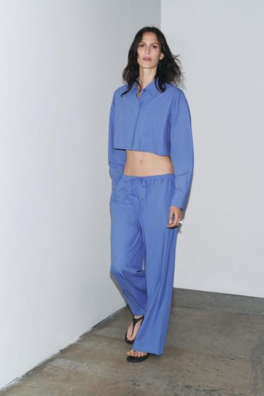 PANTALÓN PIJAMERO POPELÍN - Añil de Zara