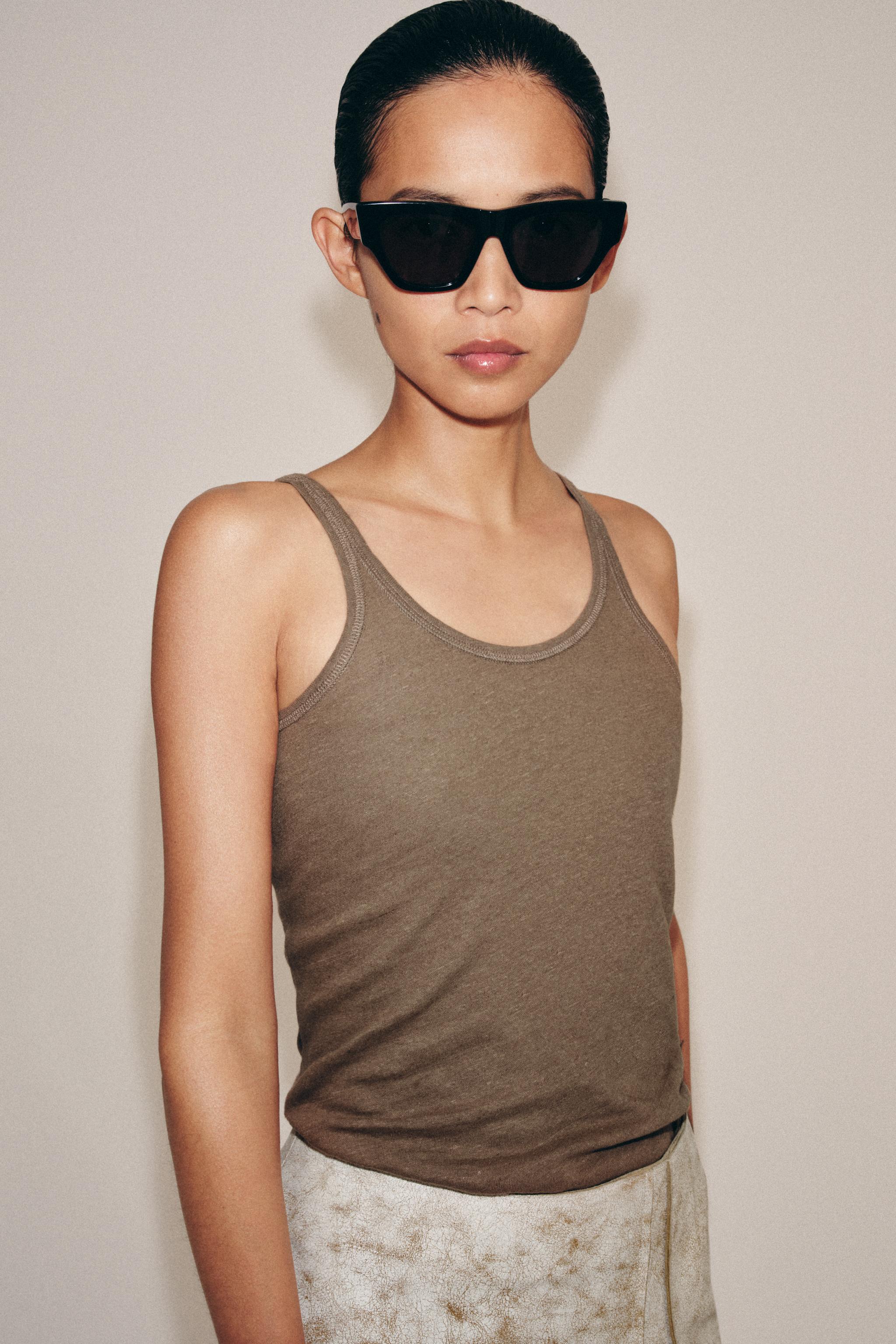 COTTON AND LINEN STRAP TOP