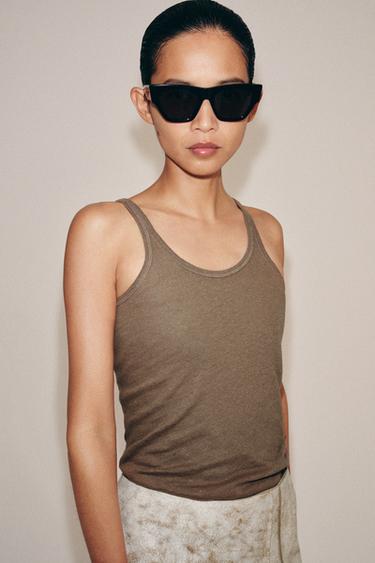 Zara TOP OD PAMUKA I LANA SA BRETELAMA – svetlosmeđa