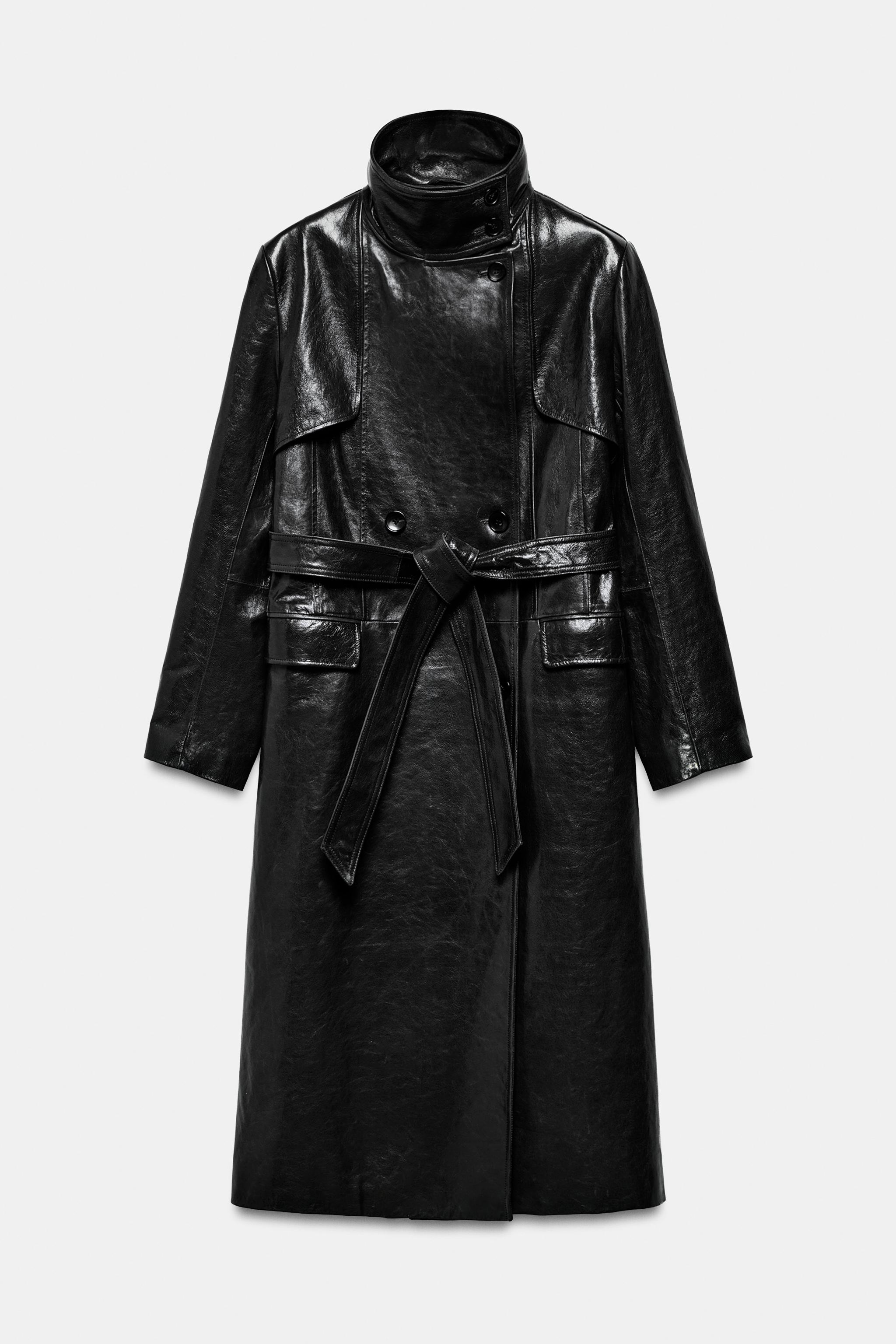 100% LEATHER SHOULDER PAD TRENCH COAT ZW COLLECTION LIMITED