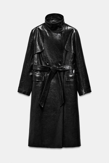 TRENCH 100% CUIR ÉPAULETTES ZW COLLECTION ÉDITION LIMITÉE - Noir de Zara